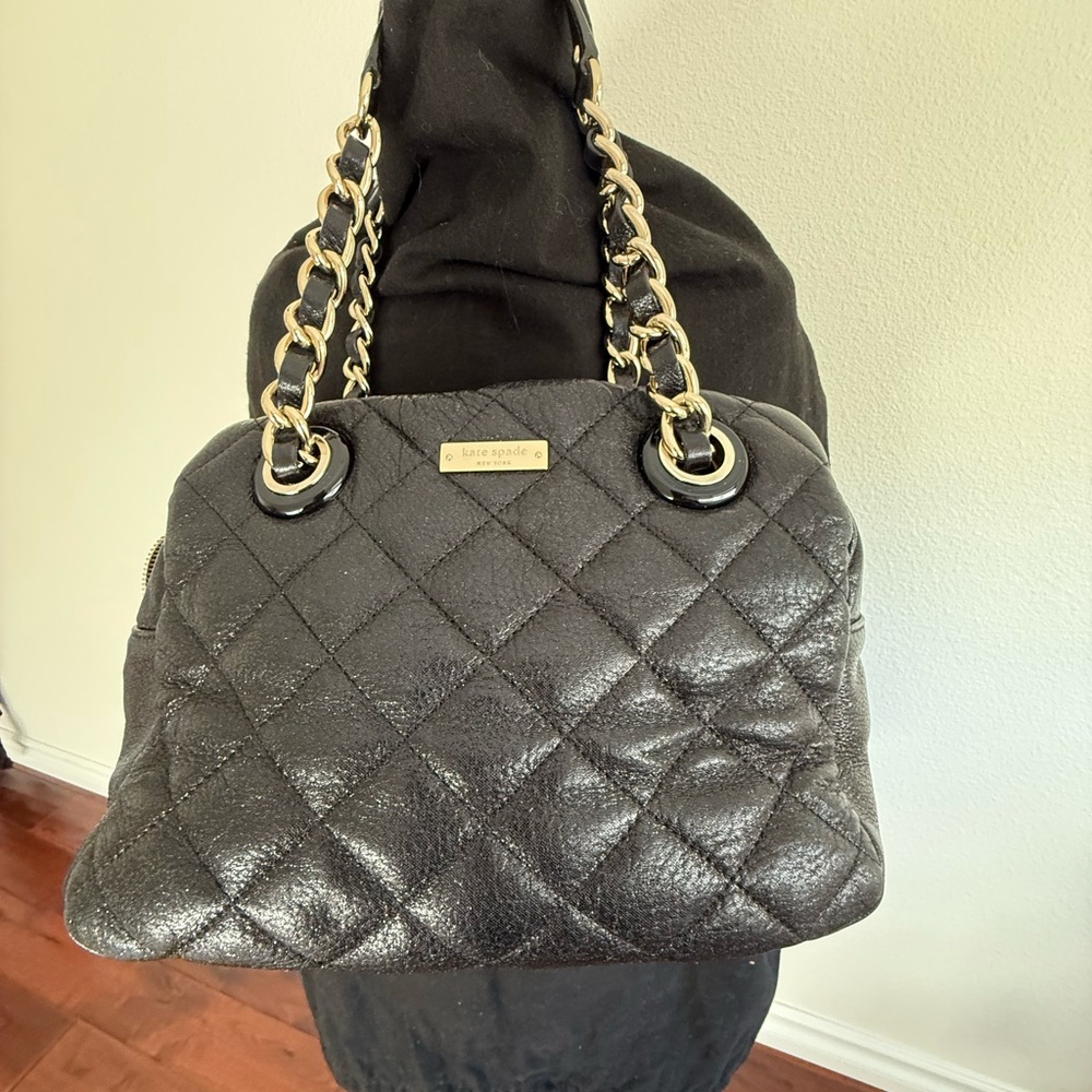 Kate Spade Quilted Black Shoulder Bag with Gold Chain
